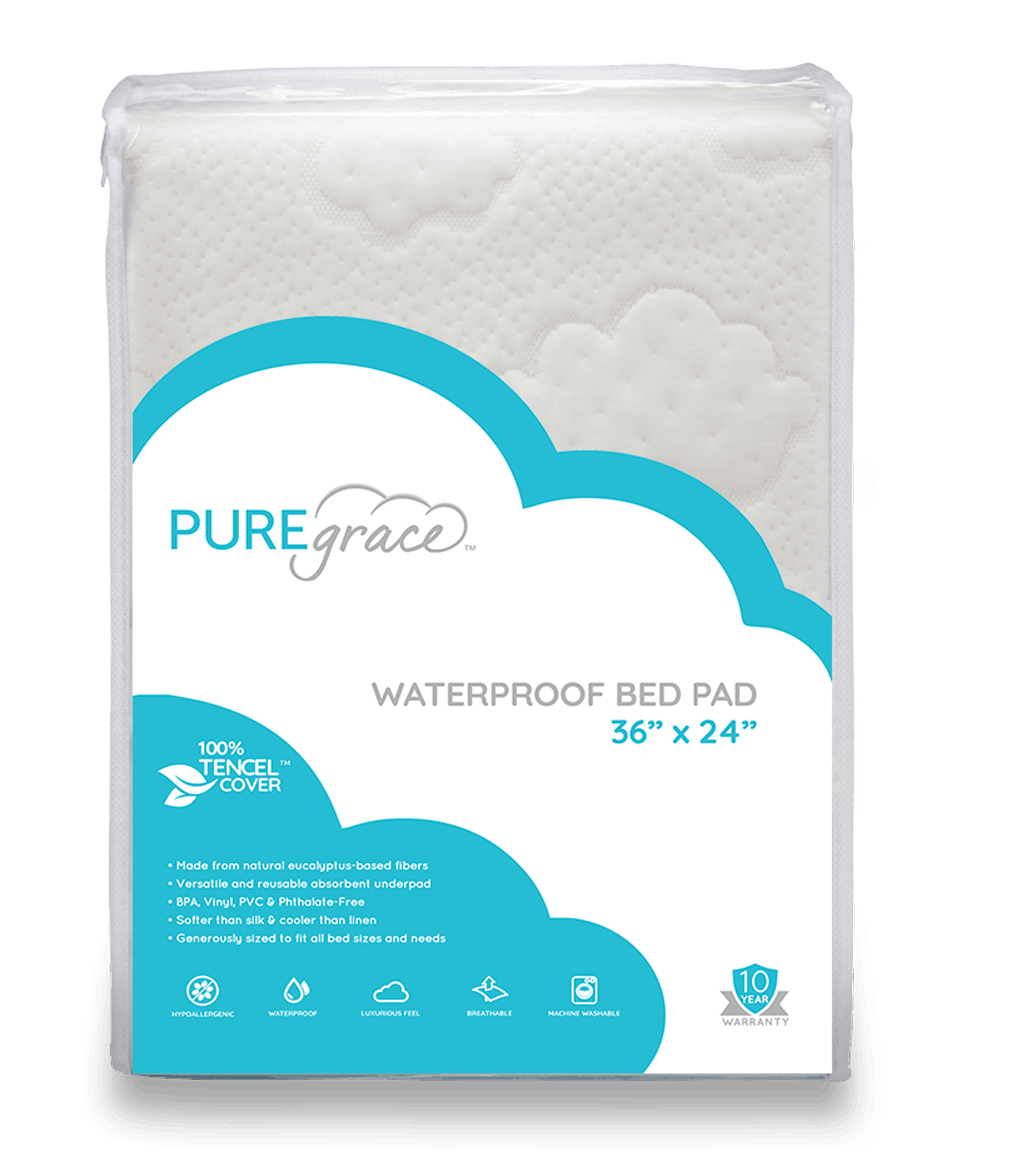 PUREgrace TENCEL Waterproof Bed Pad (36” x 24”)