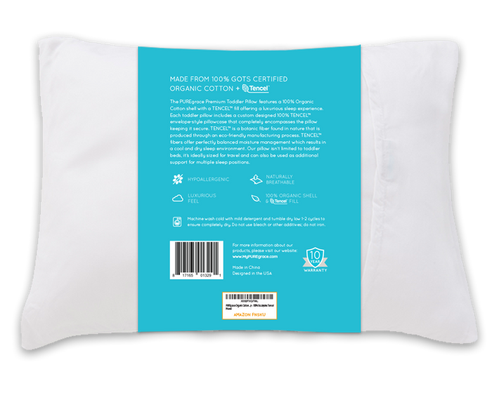 PUREgrace TENCEL GOTS Certified Toddler Pillow and TENCEL Pillowcase Set