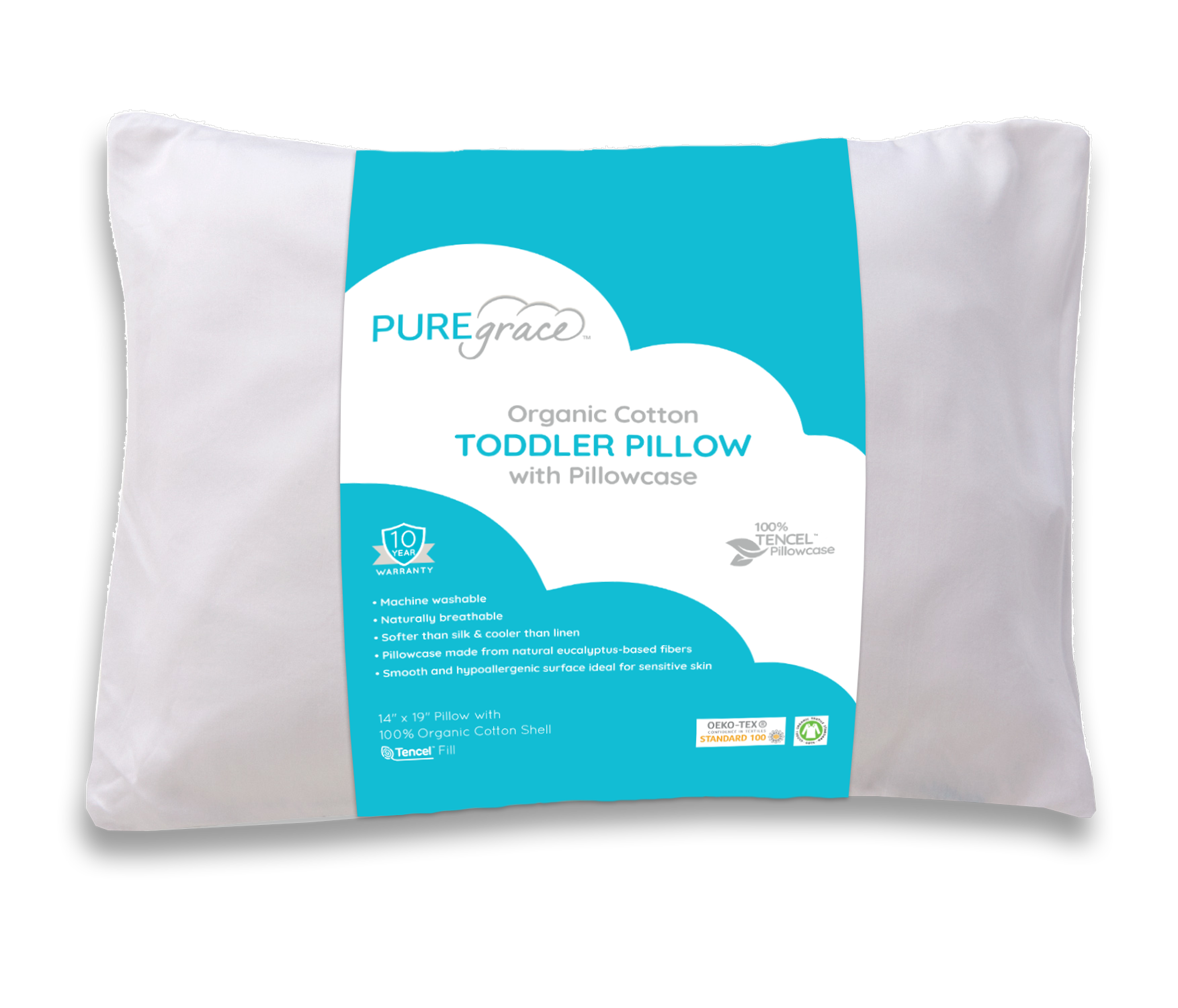 PUREgrace TENCEL GOTS Certified Toddler Pillow and TENCEL Pillowcase Set