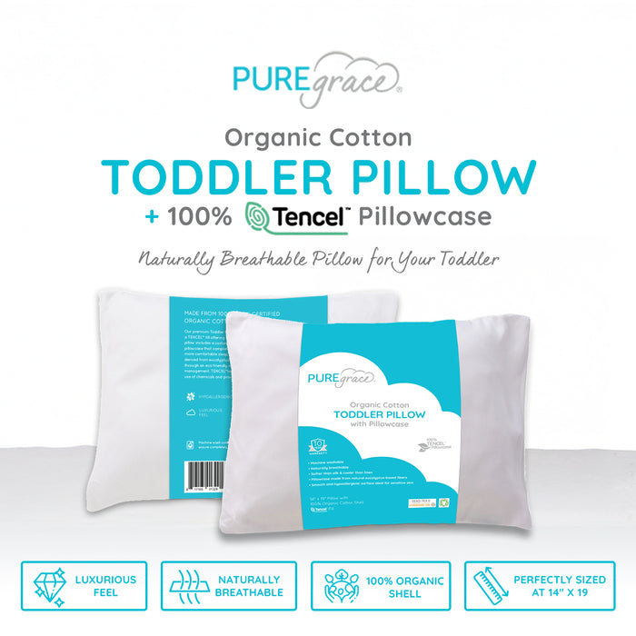 PUREgrace TENCEL GOTS Certified Toddler Pillow and TENCEL Pillowcase Set